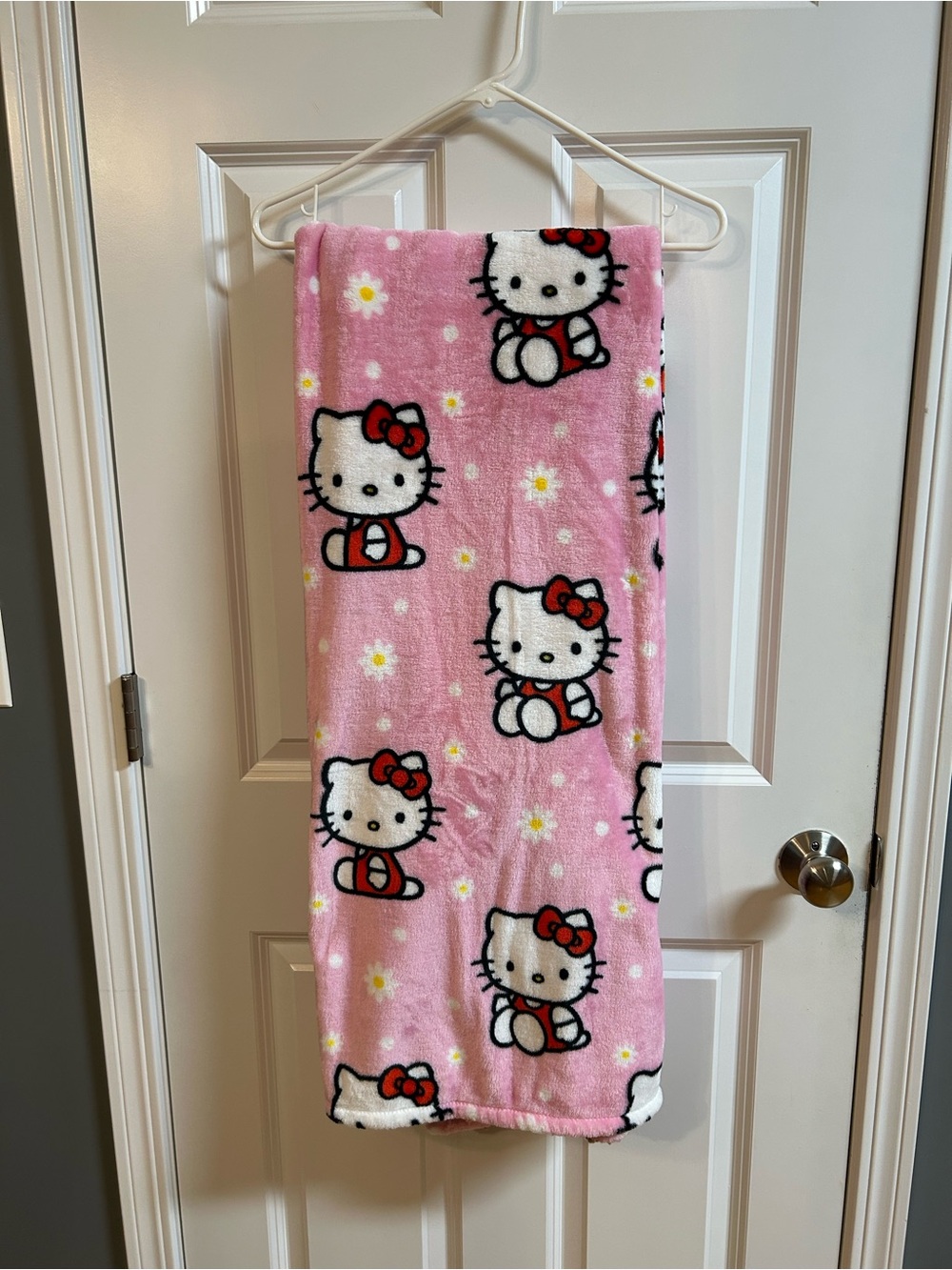 Hello Kitty Pink Plush Kids Pajama Throw with Daisy Accents